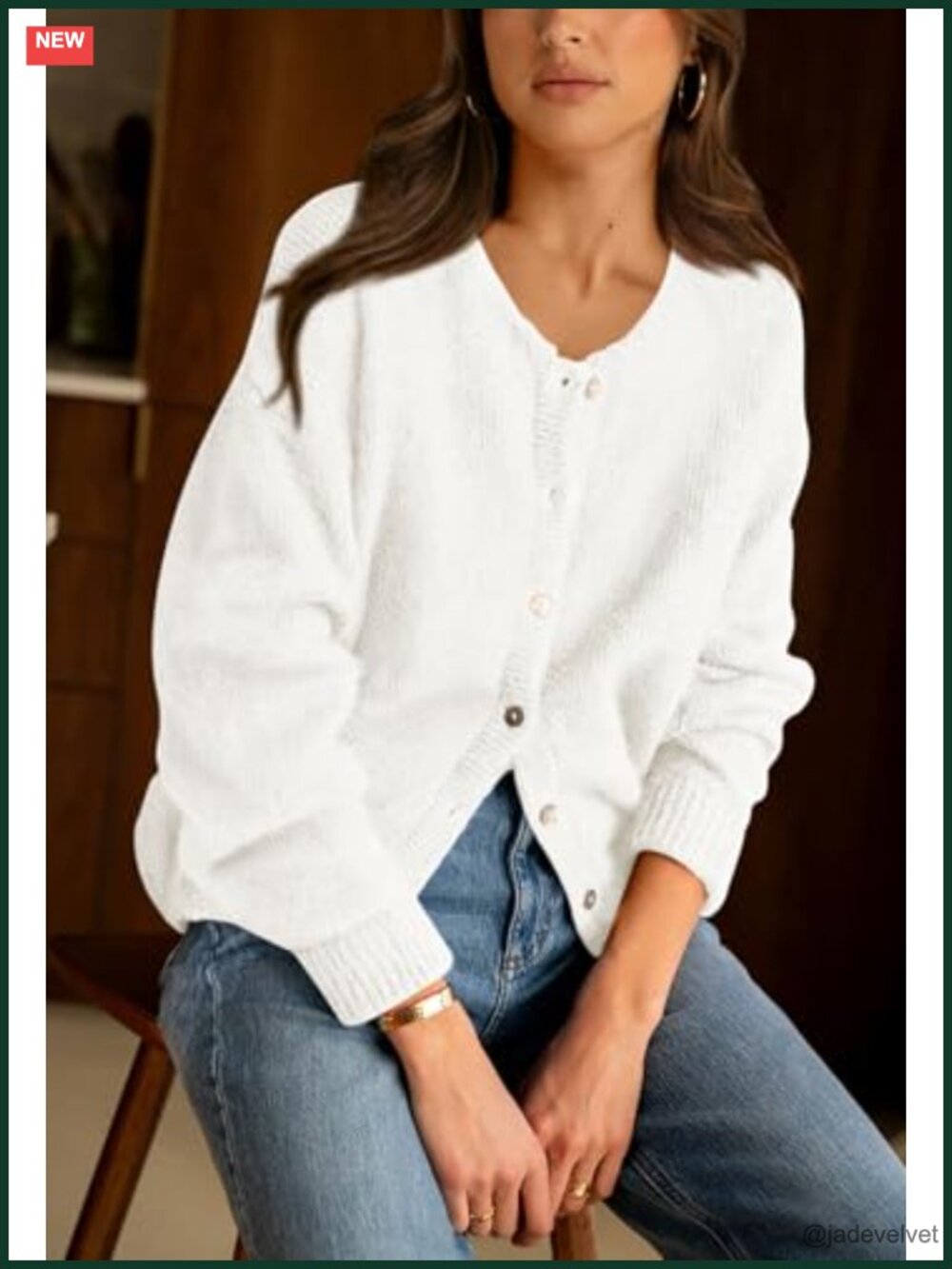 Crewneck Button Down Chunky Cardigan Sweater Open Front Long Sleeve Lightweight - Picture 3 of 7